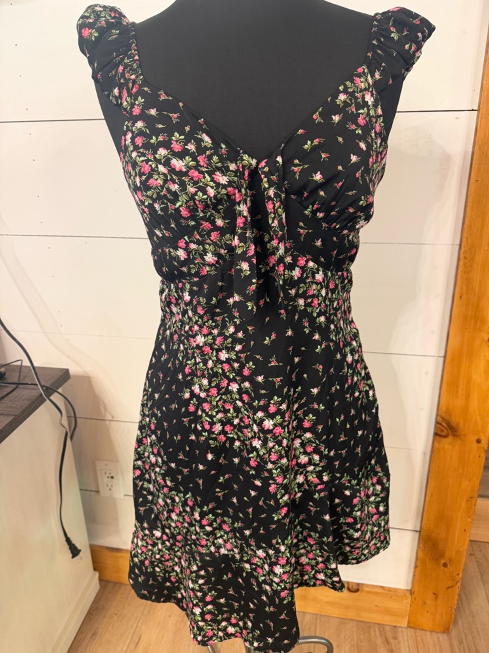 Francesca's Collections Black Mini Dress with Pink Floral Print
